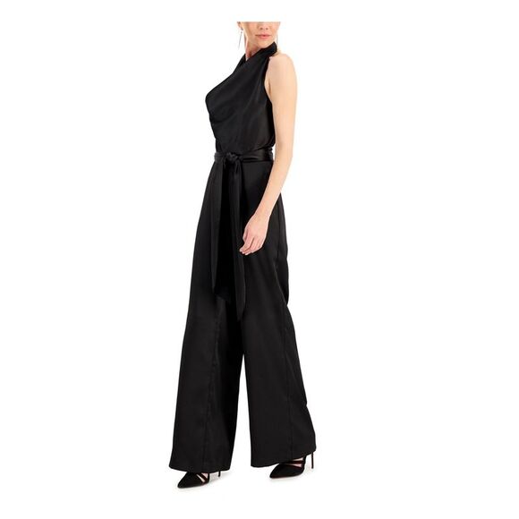 NWT AIDAN AIDAN MATTOX Womens Black Belted Sleeveless Party Wide Leg Jumpsuit 0 - Picture 3 of 5